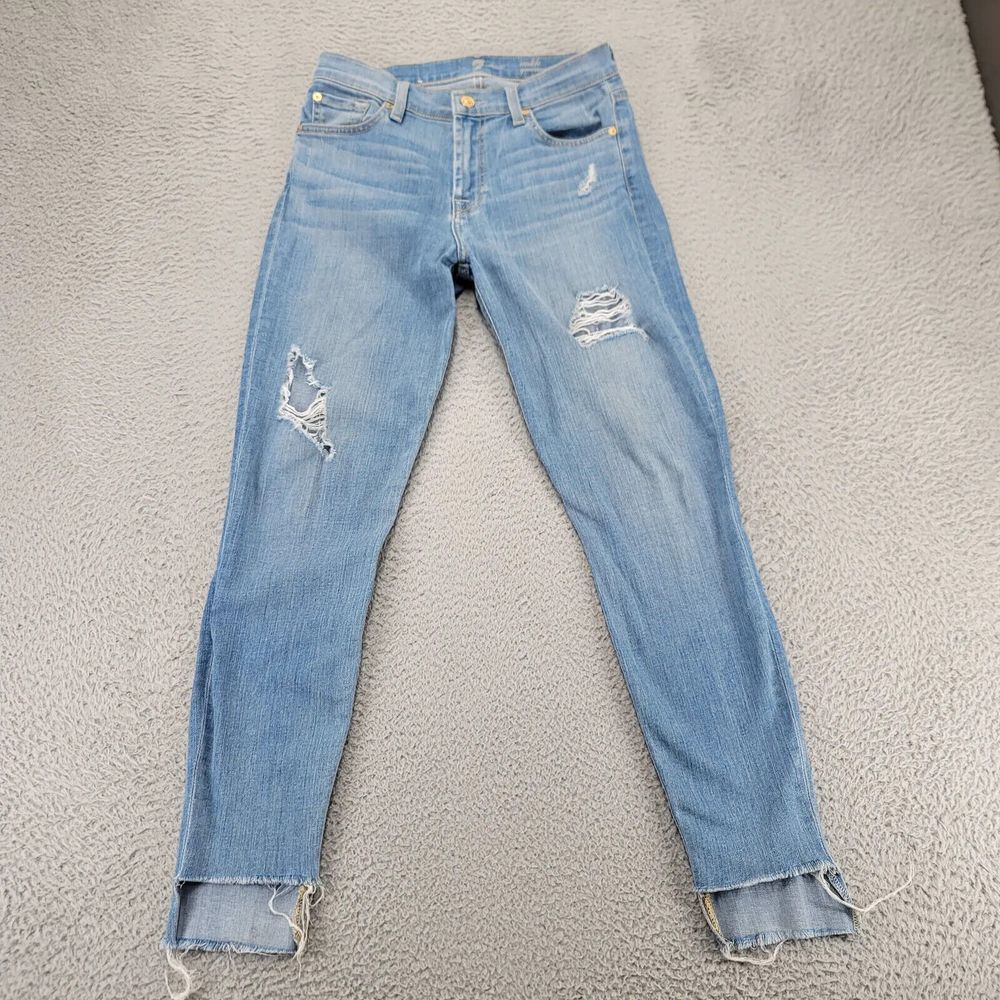 7 For All Mankind Jeans Womens 27 Blue Denim Ankle‎ Gwenevere Distressed Light
